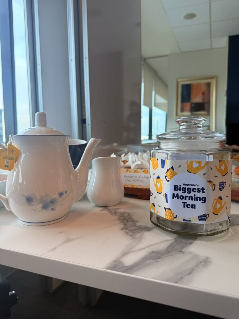 Teapot, muffins and collection jar for Australia's Biggest Morning Tea